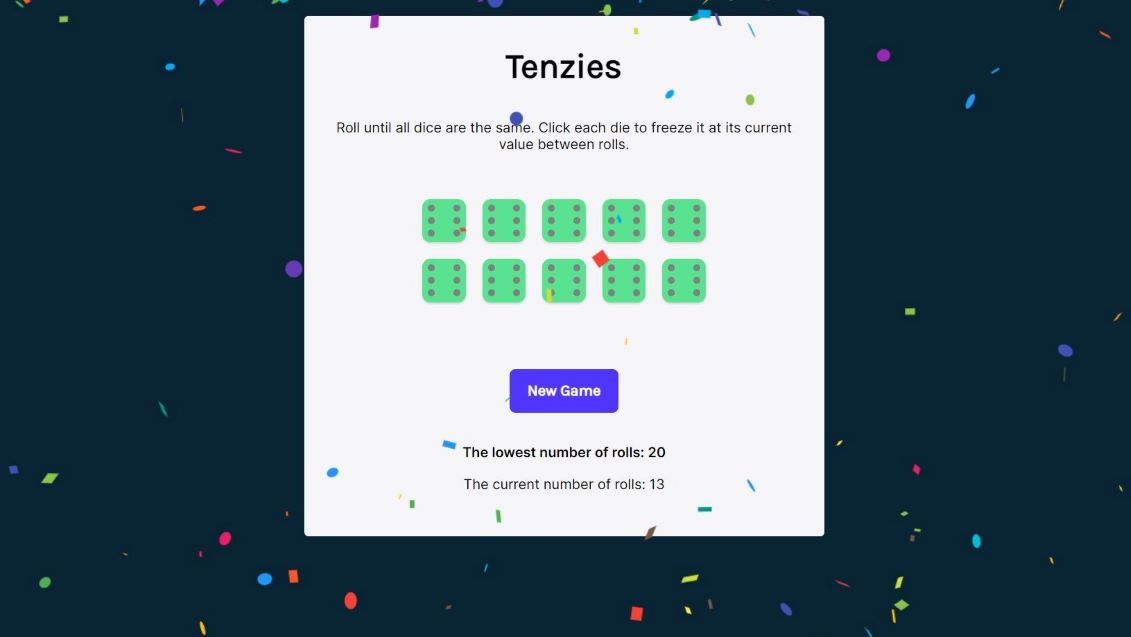 screenshot of tenzies final result page